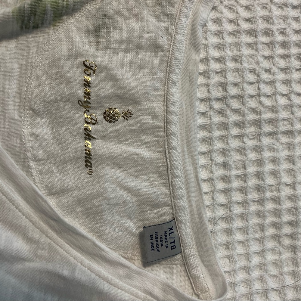 Tommy Bahama White Tee with Coral & Magenta Floral Side Print - Picture 3 of 4